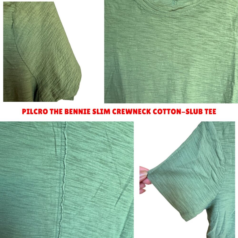 Pilcro The Bennie Slim Crewneck Tee Anthropologie Olive Green Cotton Slub S - Picture 9 of 15